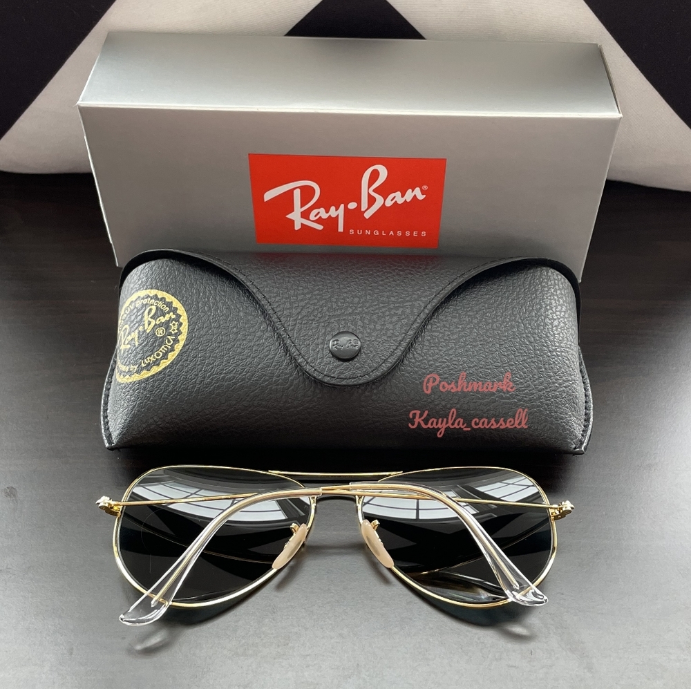 Ray-Ban Aviator Black Lenses RB3025 Gold Frame New - Picture 9 of 17